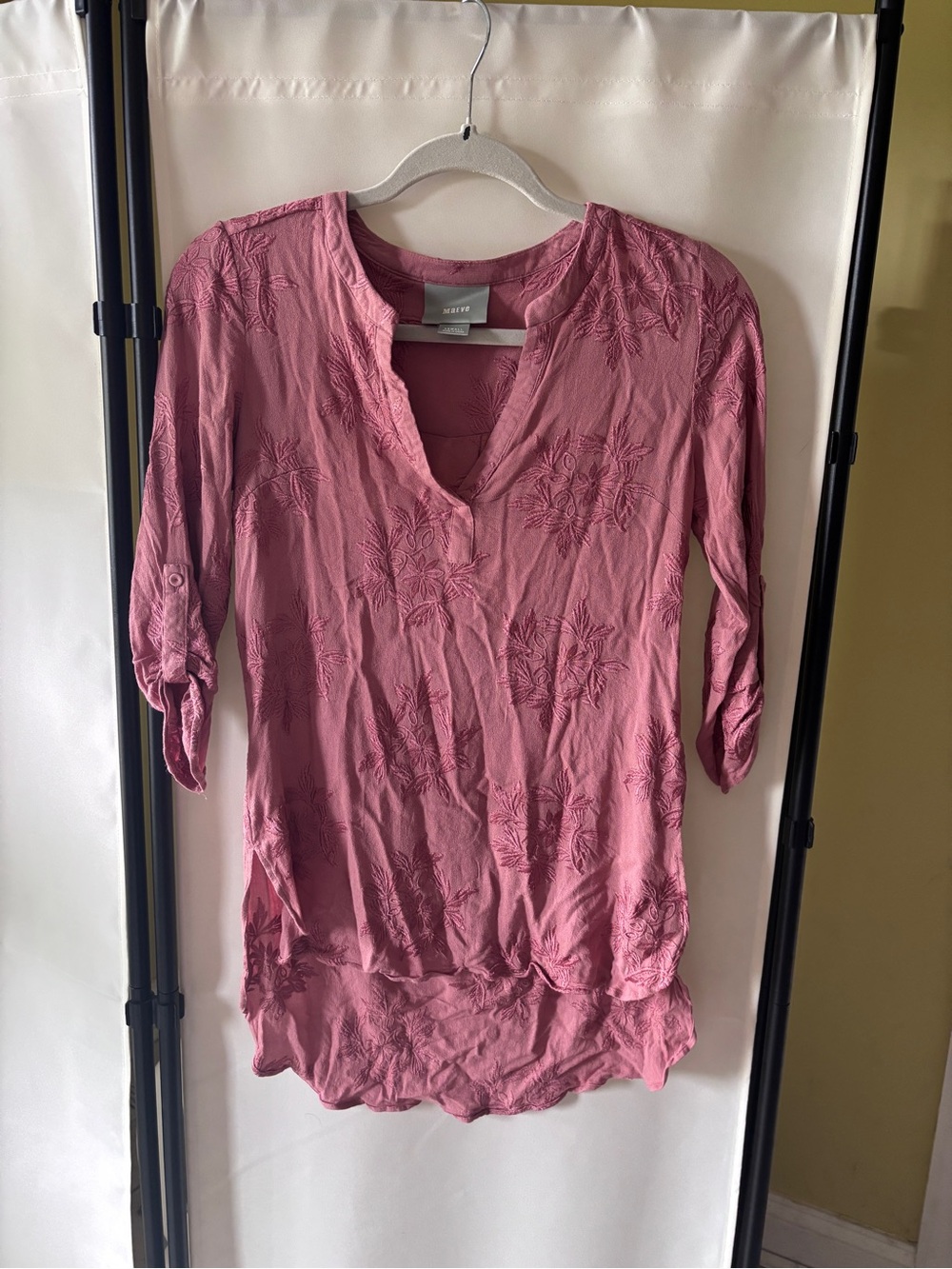 Anthropologie Maeve Rose-Pink Embroidered V-Neck Tunic